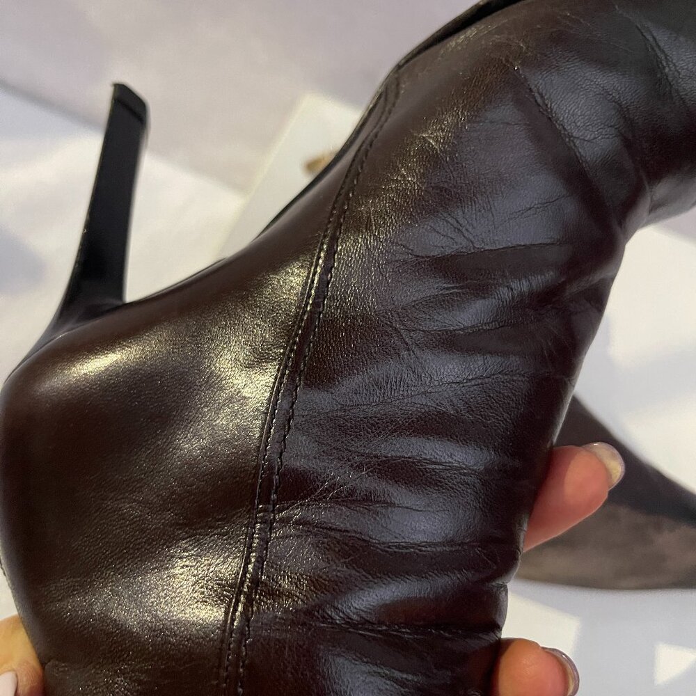 Auc CASSADEI Pellami Brown Leather Back Zip Pointy Ankle Boots Made in Italy - Picture 14 of 16